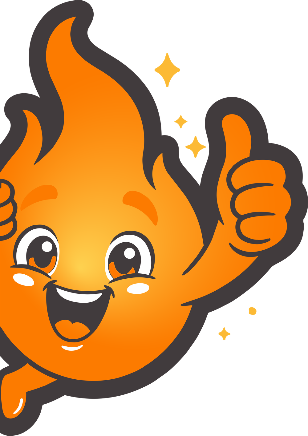 Tzemach, the Hachlata flame mascot, giving a thumbs up